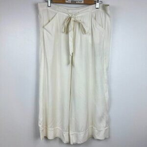 SEVENTY White Gartered Viscose Blend Comfy Wide Leg Trousers, Pockets - Medium